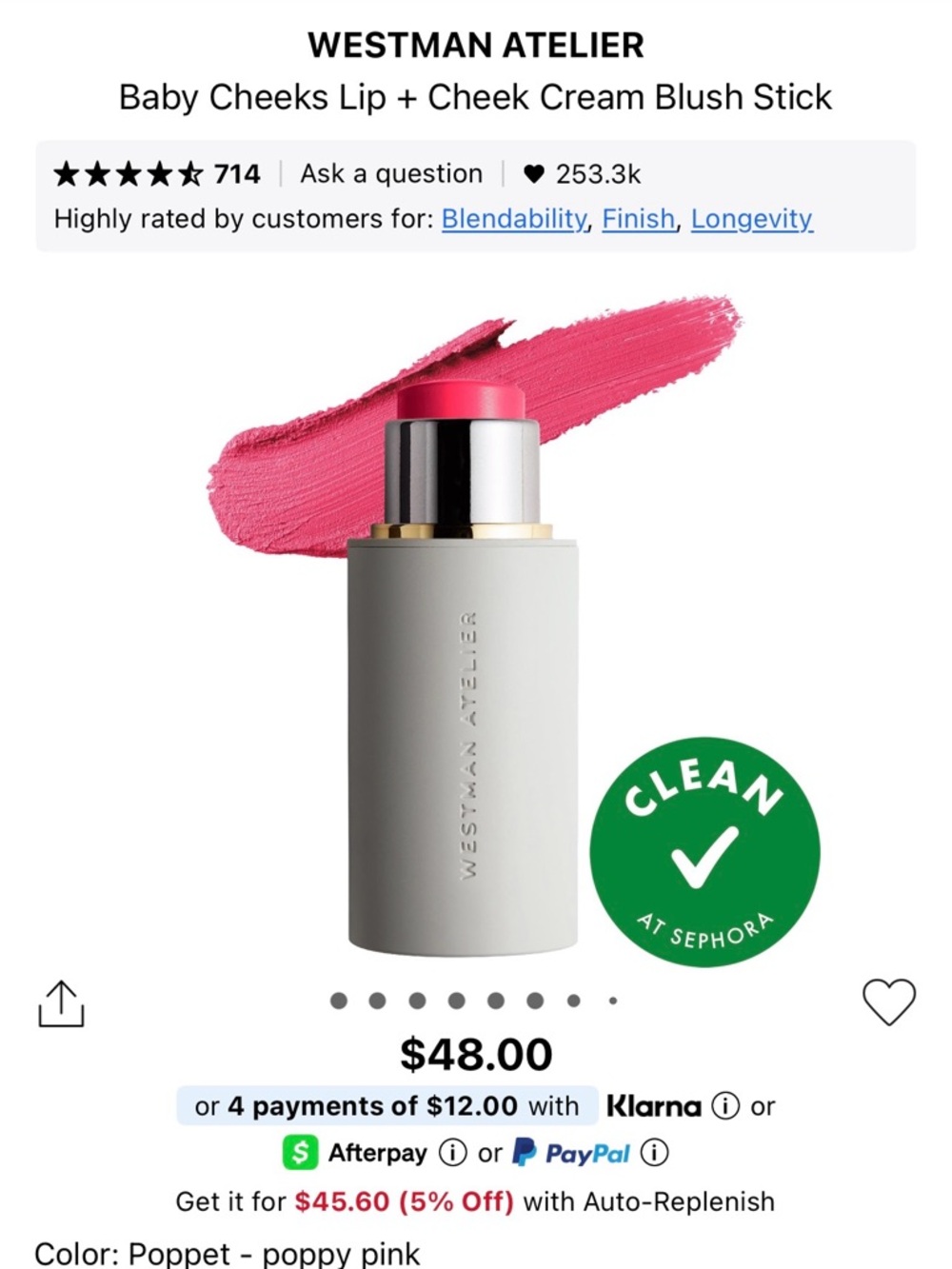 Westman Atelier Baby Cheeks Lip + Cheek Blush Stick Poppet